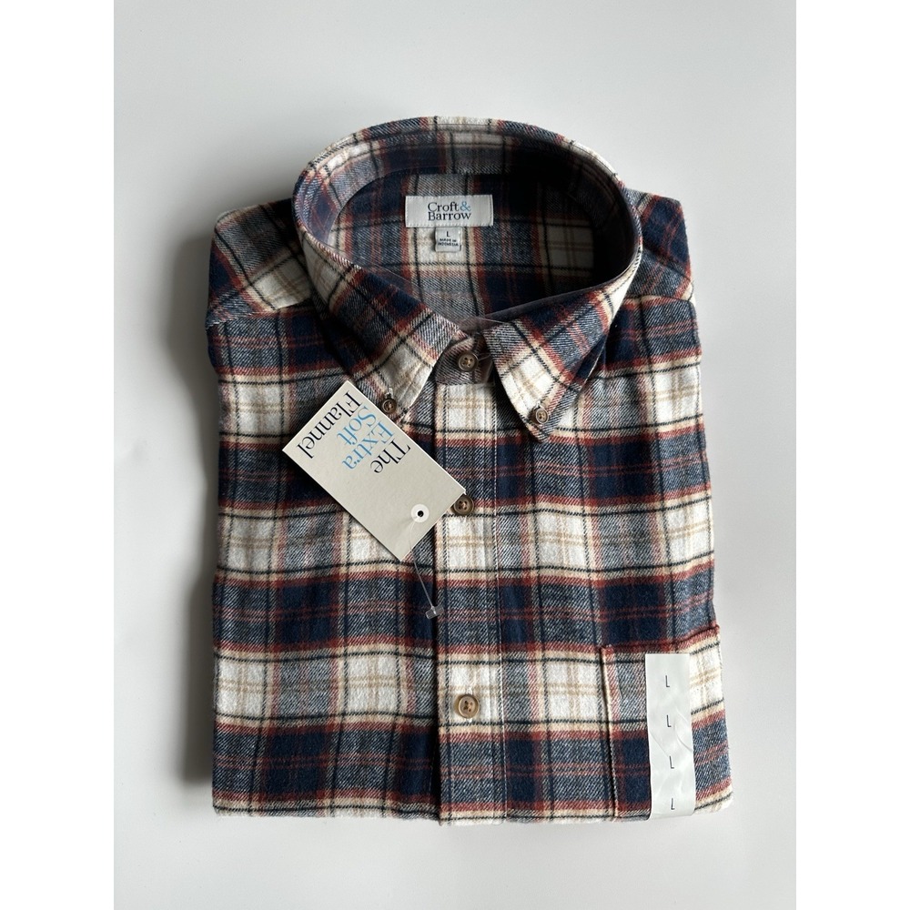 CROFT & BARROW MEN'S WOVEN FLANNEL SHIRT MULTI PLAID - SIZE LARGE NEW